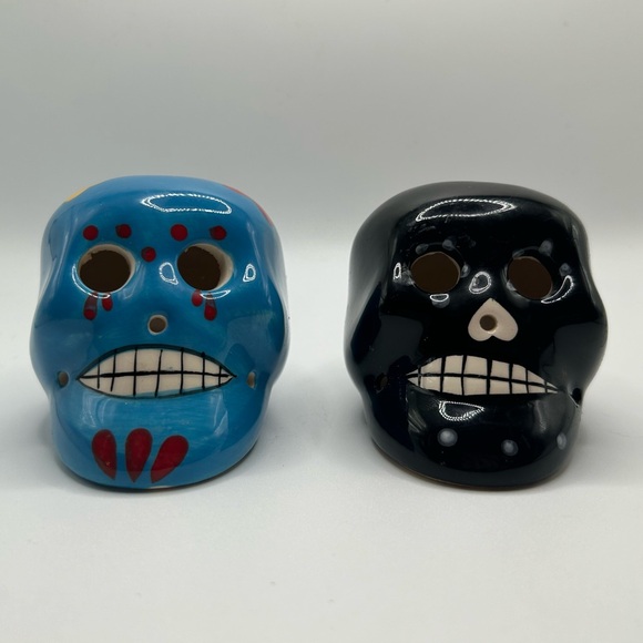 💀Dia de los Muertos Day of the Dead Set 2 Decorative Ceramic Skulls Calaveras - Picture 9 of 9
